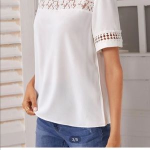 Contrast Lace Short Sleeve Blouse